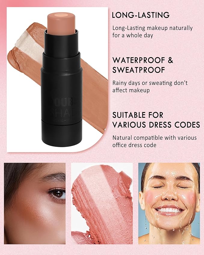 Cream Blush Stick Makeup for Cheeks, Multi Blush & Highlighter Contour Stick, Long Lasting Waterproof Creme Blush Bronzer Stick, Lightweight Matte and Dewy Finish, Face Shaping Makeup for Women-03-Velvo Beauty