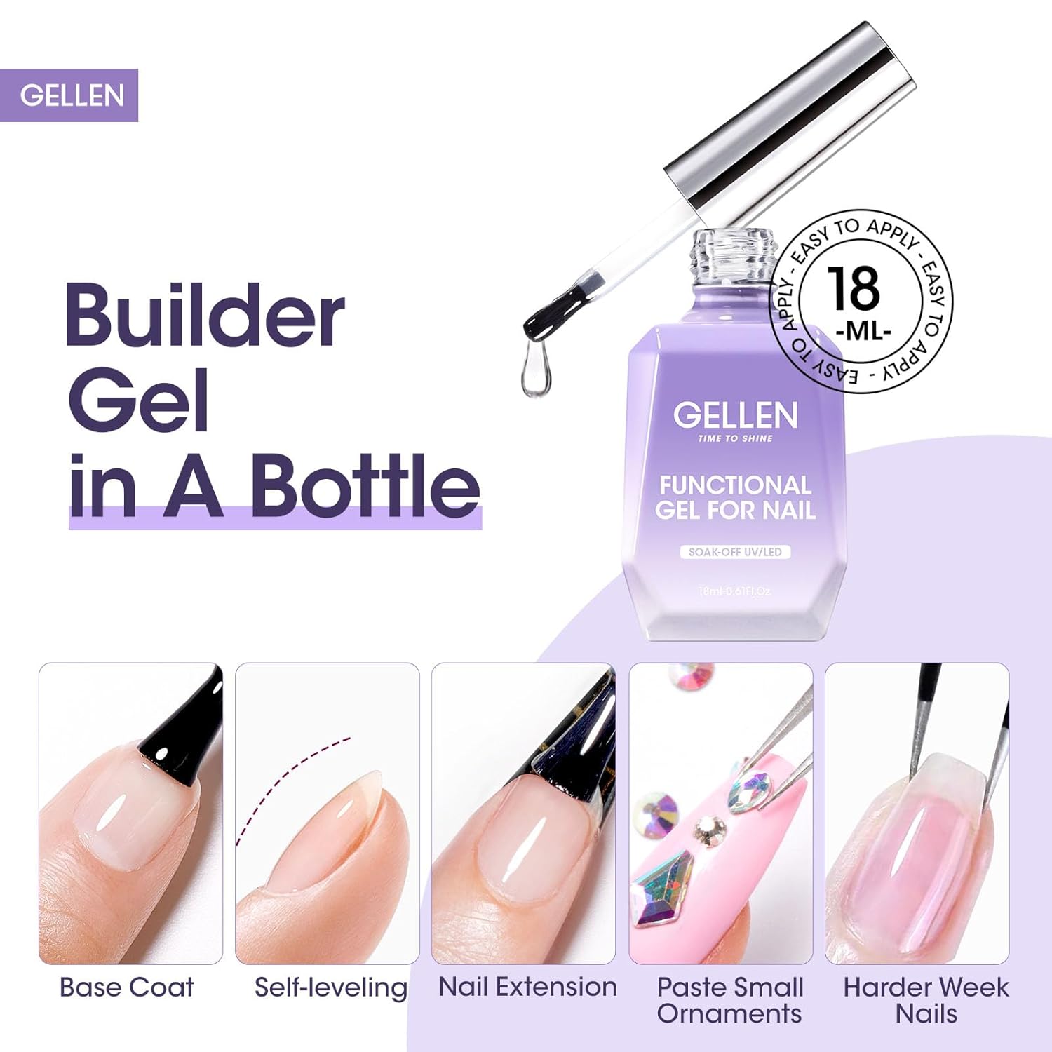 GELLEN Builder Gel for Nails and No Wipe Top Coat, 2Pcs 18ml Nail Builder Gel for Nail Extension & Strengthen and Glossy Top Coat-Velvo Beauty