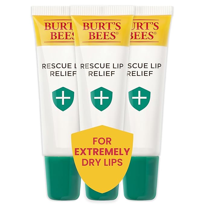 Burt's Bees Rescue Lip Relief Lip Balm, With Shea Butter and Echinacea, Tint-Free, Natural Origin Lip Care, 3 Tubes, 0.35 oz.-Velvo Beauty
