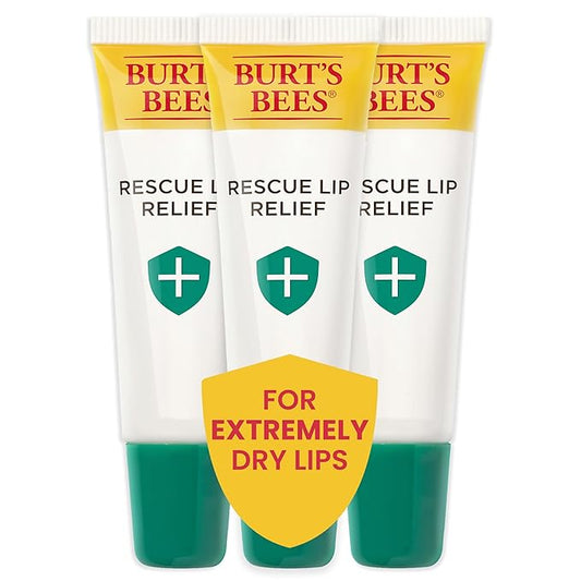 Burt's Bees Rescue Lip Relief Lip Balm, With Shea Butter and Echinacea, Tint-Free, Natural Origin Lip Care, 3 Tubes, 0.35 oz.-Velvo Beauty