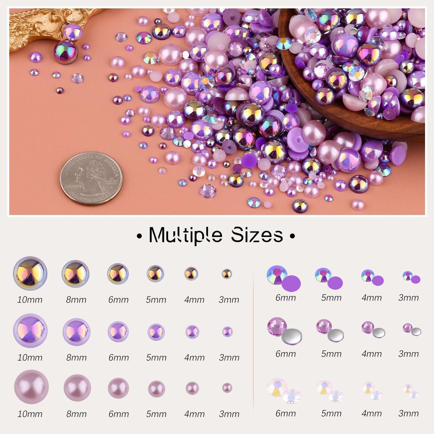 80g Flatback Pearls and Rhinestones for Crafting, Purple 3-10mm Resin Rhinestones and Half Pearls for Bedazzling, Nail Art and Dec with 3pcs 10ml B7000 Jewelry Glue, Tweezer and Pickup Pencil-Velvo Beauty