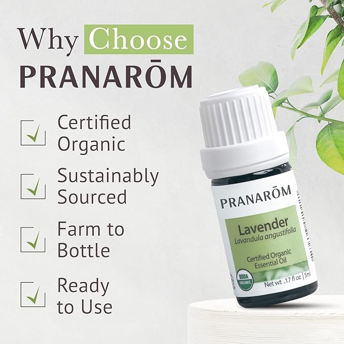 Pranarom USDA Certified Organic Lavender Essential Oil (5ml), 100% Pure Undiluted Therapeutic Grade from French Alps for Aromatherapy, Diffuser, Healthy Skin & Hair, Massage, Relaxation-Velvo Beauty