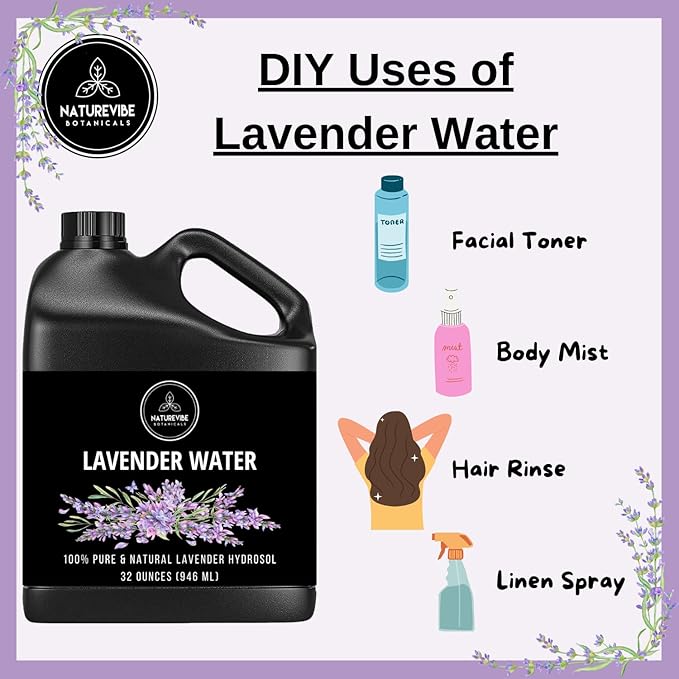 Naturevibe Botanicals Lavender Water 32 Ounces | 100% Pure and Natural | Great for Skin Care and Hair Care-Velvo Beauty