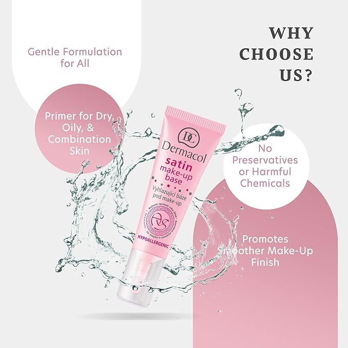 Dermacol - Satin Makeup Base, Matte Face Primer for Wrinkles and Pores, Transparent Makeup Primer for Oily Skin & Dry and Combination Skin, Easy to Blend Pore Filling Primer, No Preservatives, 10 mL-Velvo Beauty