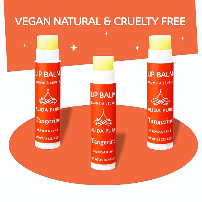 Tangerine Lip Balm, Vegan Lip Balm Set, Beeswax Free, with Avocado Oil, Organic Jojoba Oil, Candelilla Wax, and Vitamin E, Natural Moisturizer For Dry, Chapped, or Cracked Lips, 3 Tube Set-Velvo Beauty