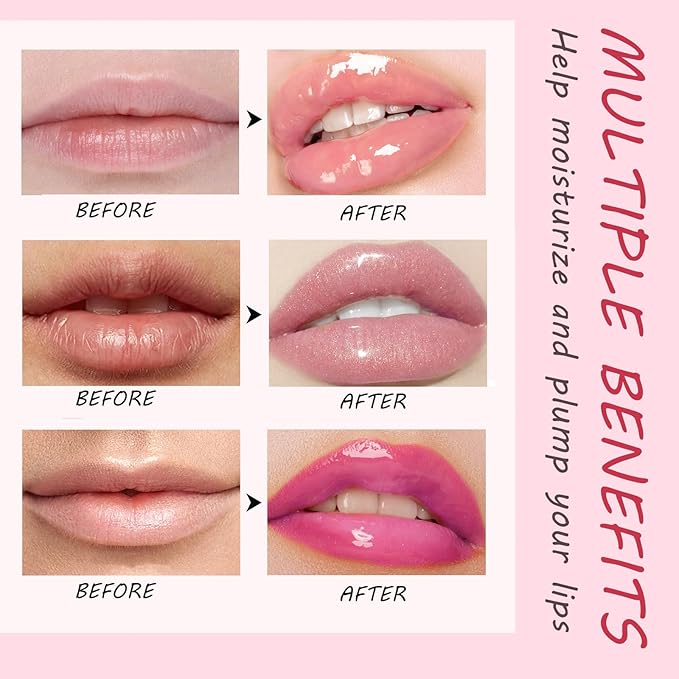 Lip Plumper Gloss Booster 3 Colors Set,Natural Pout Lip Plumping Oil and Lip Care Serum Enhancer Lifter Gloss for Fuller Moisturizing Hydrating&Reduce Fine Lines Nourishing Lips Mask Makeup-Velvo Beauty