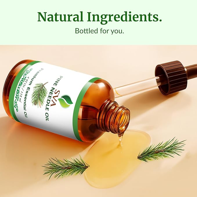 SVA Pine Needle Essential Oil – 4 Fl Oz – 100% Natural Pine Needle Oil - for Diffuser, Hair Care, Face, Skin Care, Aromatherapy, Scalp and Body Massage, Soap and Candle Making – with Dropper-Velvo Beauty