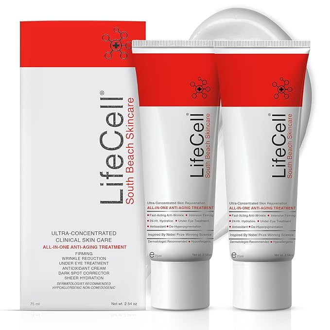 LifeCell All In One Anti-Aging Cream – Reduces Wrinkles, Fine Lines, Dark Circles & Sun Damage – Retinol, Vitamin C, DMAE & Hyaluronic Acid – Fragrance-Free, for All Skin Types (2.54oz), 2-Pack-Velvo Beauty