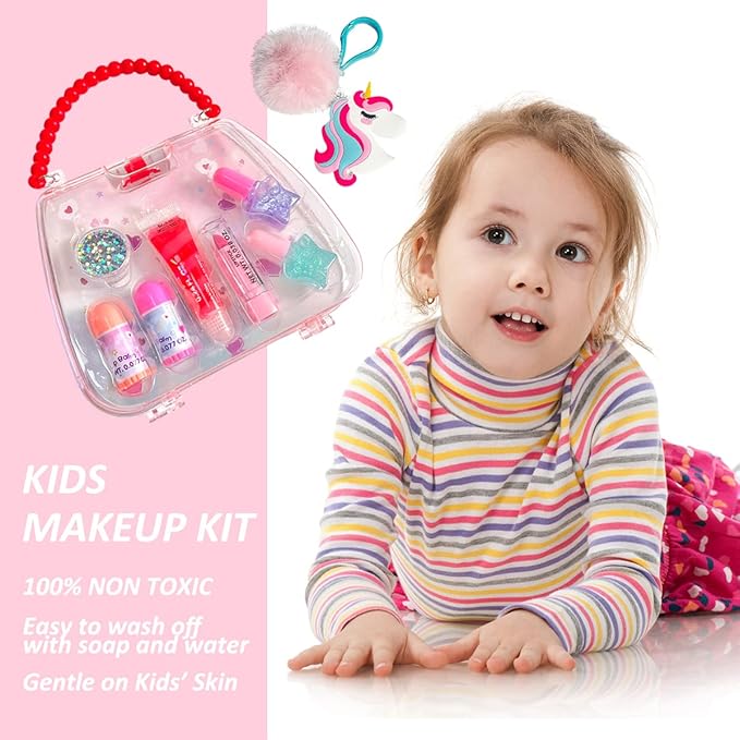 M&U 13Pcs Lip Balm and Nail Polish Gift Set for Kids Age 6-12, Abssorted Favors Moisturizing Lip Care Balm Tubes for Girls and Women, Washable Real Makeup Safe & Non-Toxic-Velvo Beauty