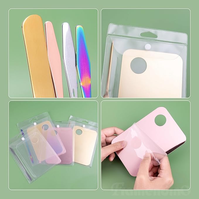 Framendino, 4 Pack Acrylic Cosmetic Makeup Palette Tray with 4 Pack Foundation Spatula Makeup Mixing Palette for Foundation Lipsticks Nail Art Beauty Salon-Velvo Beauty