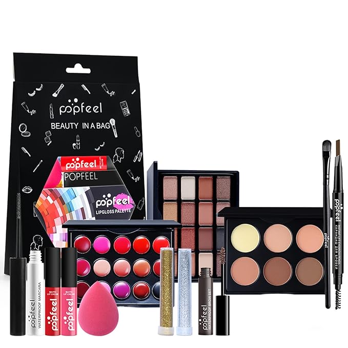 All-in-one Holiday Makeup Gift Set | Full Makeup Kit for Women Multipurpose Essential Bundle Include Eyeshadow Palette Lipstick Blush Concealer Face Powder Eyeliner Mascara Lipgloss Brush-Velvo Beauty