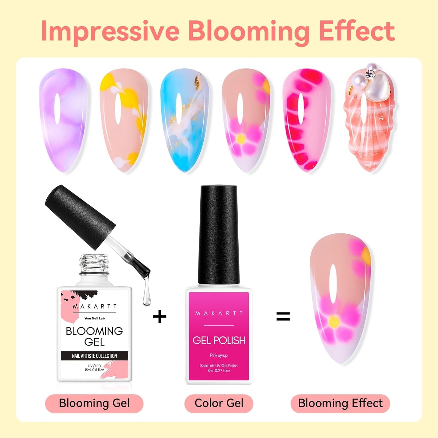 Makartt Clear Blooming Gel 15ml UV LED Soak Off Nail Art Polish for Spreading Effect Marble Nail Polish Gel Paint Nail Designs for DIY Color Flower Watercolor Magic Beauty Gift-Velvo Beauty