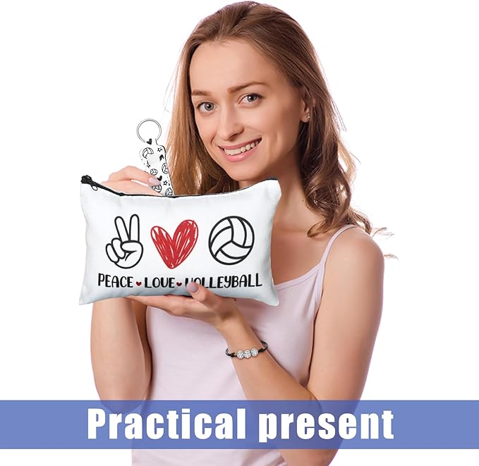 72 Pcs Sports Team Gifts Include 12 Makeup Bags 12 Lip Balm 12 Lip Balm Holder 12 Necklace 12 Adjustable Bracelet 12 Mirrors for Sports Lovers Players Party Favors (White, Volleyball)-Velvo Beauty