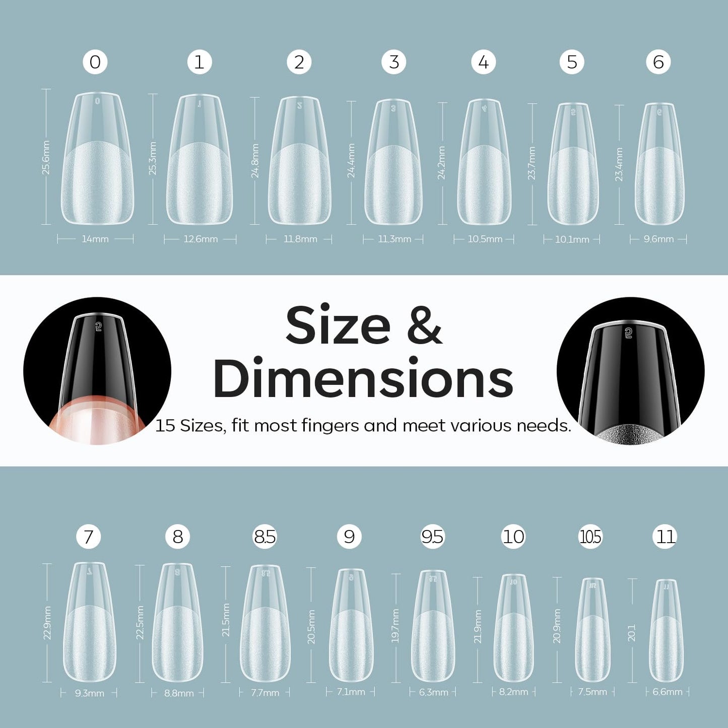 Modelones Medium Coffin Fake Nail Tips - 510Pcs Gel Tips Pre-shaped Half Matte Full Cover Clear Acrylic Gel Kit False Press on Nails for Extension DIY Salon 15Sizes-Velvo Beauty