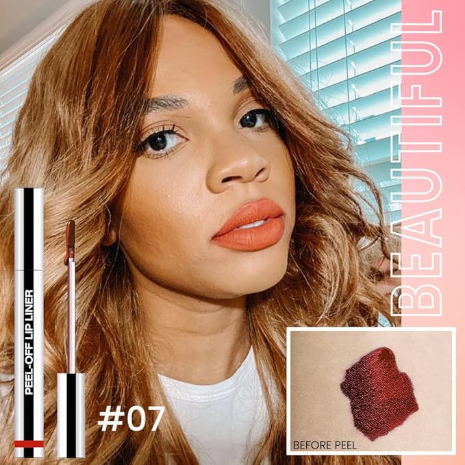 Matte Liquid Lip Stain Peel Off Lip Liner Tattoo - range Red, Waterproof Smudge-Proof Lip Gloss, Long-Lasting Non-Stick Cup Formula, Natural Peel Off Design for All Skin Types #07-Velvo Beauty
