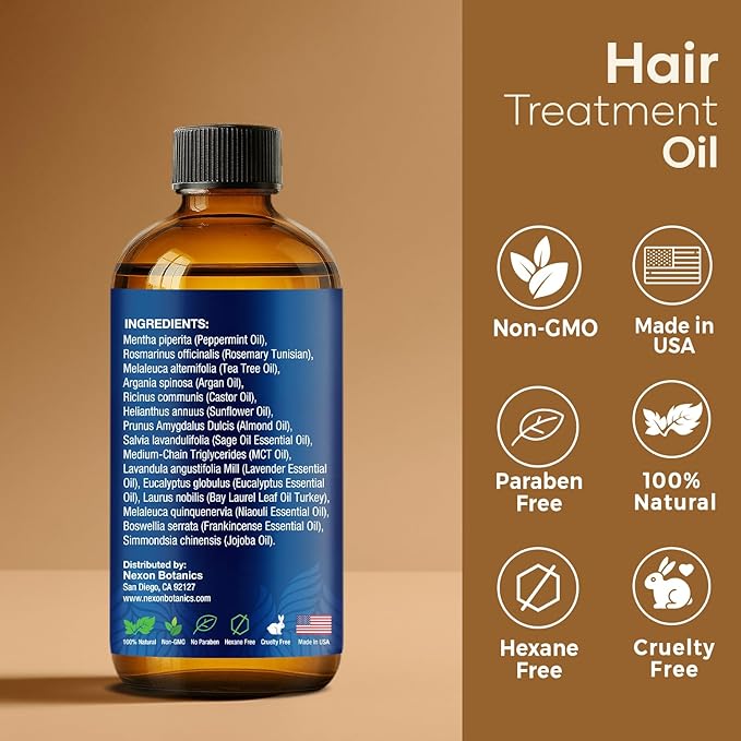 Mint Rosemary Oil for Hair Growth 2 fl oz – Lightweight, Non-Greasy Formula with Peppermint – Strengthens Strands for Healthier, Thicker Look – Nexon Botanics-Velvo Beauty