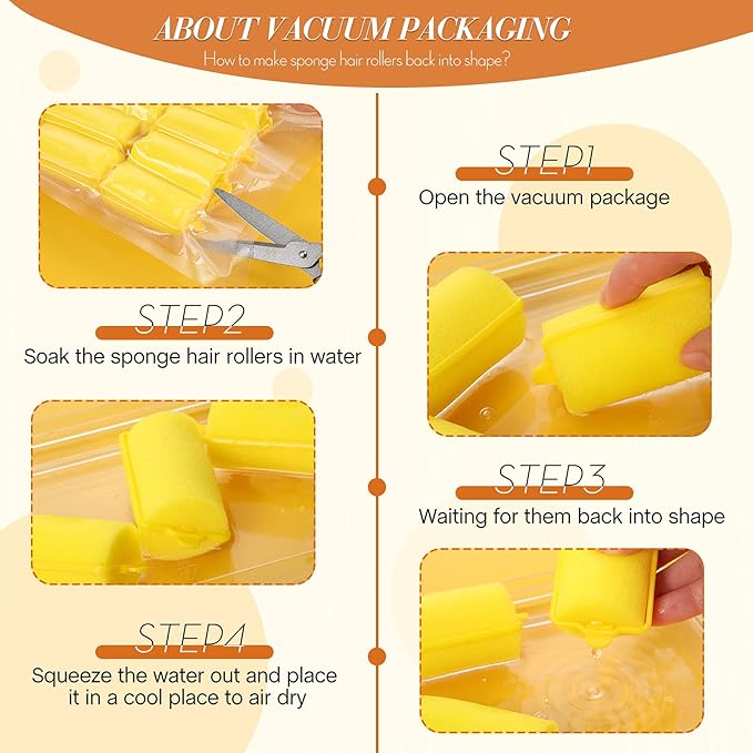 Geyoga 18 Pieces Sponge Hair Rollers Large Soft Foam Hair Styling Curlers Large Size Hairdressing Curlers for Women(1.4 x 2.6 Inches,Yellow)-Velvo Beauty