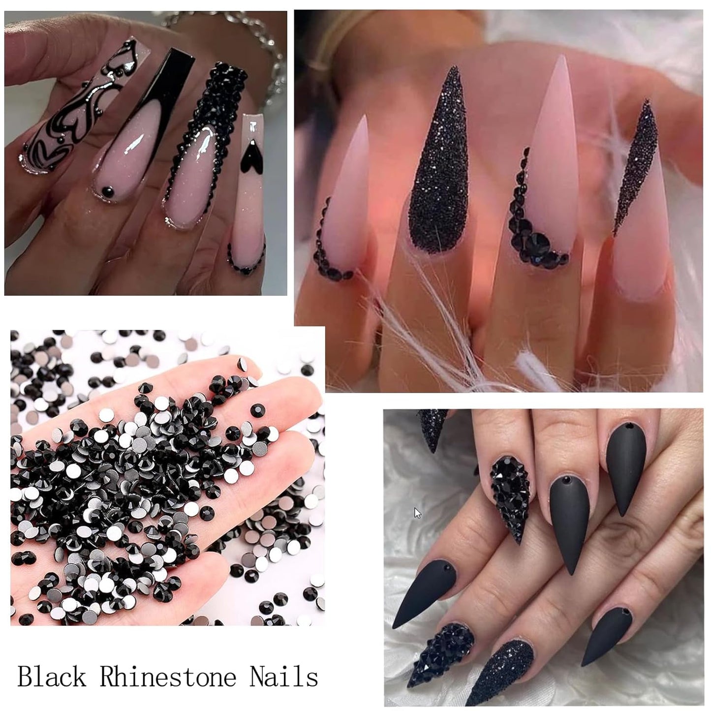 Nail Art Rhinestones with Glue Gel Flatback Nail Charms Luxurious Supplies Accessories Champagne Nails Gems Jewelry for Women Nails DIY Design Decoration,Black-Velvo Beauty