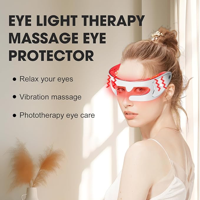 LED Red Light Therapy Eye Device, 3 Modes Red Light Eye Mask with Multi-Frequency Vibration for Anti-Aging, Skin Rejuvenation, Dark Circles, Eye Bags and Wrinkles-Velvo Beauty