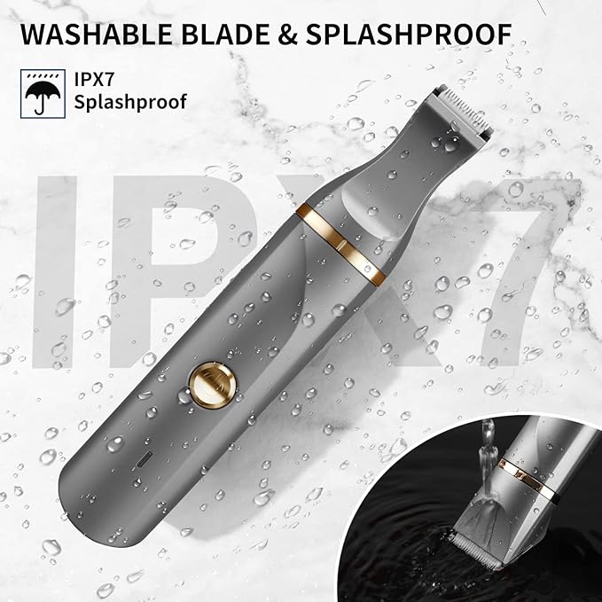 AREYZIN Body Hair Trimmer for Women Electric Body Shaver for Back Chest Armpit Legs Pubic Hair, USB Rechargeable, Replaceable Snap-in Ceramic Blades, IP7X Waterproof for Wet and Dry Use,Gray&Gold-Velvo Beauty