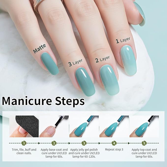 JODSONE 32 Colors Jelly Gel Nail Polish Kit with U V Light Crystal Transparent Classic Color 4 Functional Gel for All Seasons-Velvo Beauty