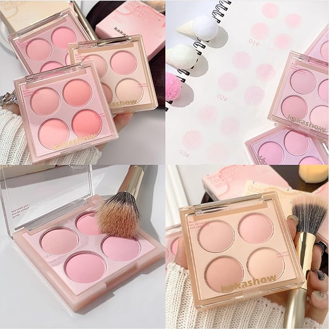 Matte Blush Powder Palette, Blending Mood Cheek, 4 Blendable Shades Korean Fairy Pink Blusher in Lightweight Smooth Powder, Vegan Makeup (Taro 2#, 1.84 ounces)-Velvo Beauty