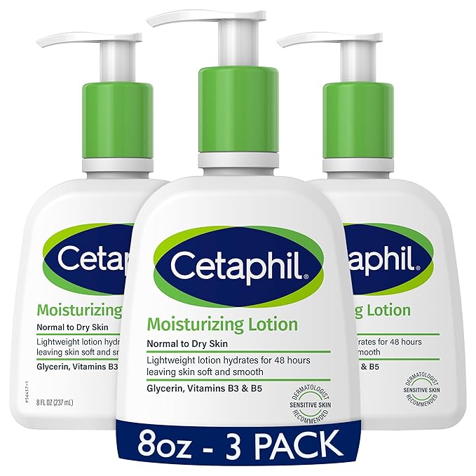 Cetaphil Face & Body Moisturizer, Hydrating Moisturizing Lotion for All Skin Types, Suitable for Sensitive Skin, NEW 8 oz Pack of 3, Fragrance Free, Hypoallergenic, Non-Comedogenic-Velvo Beauty