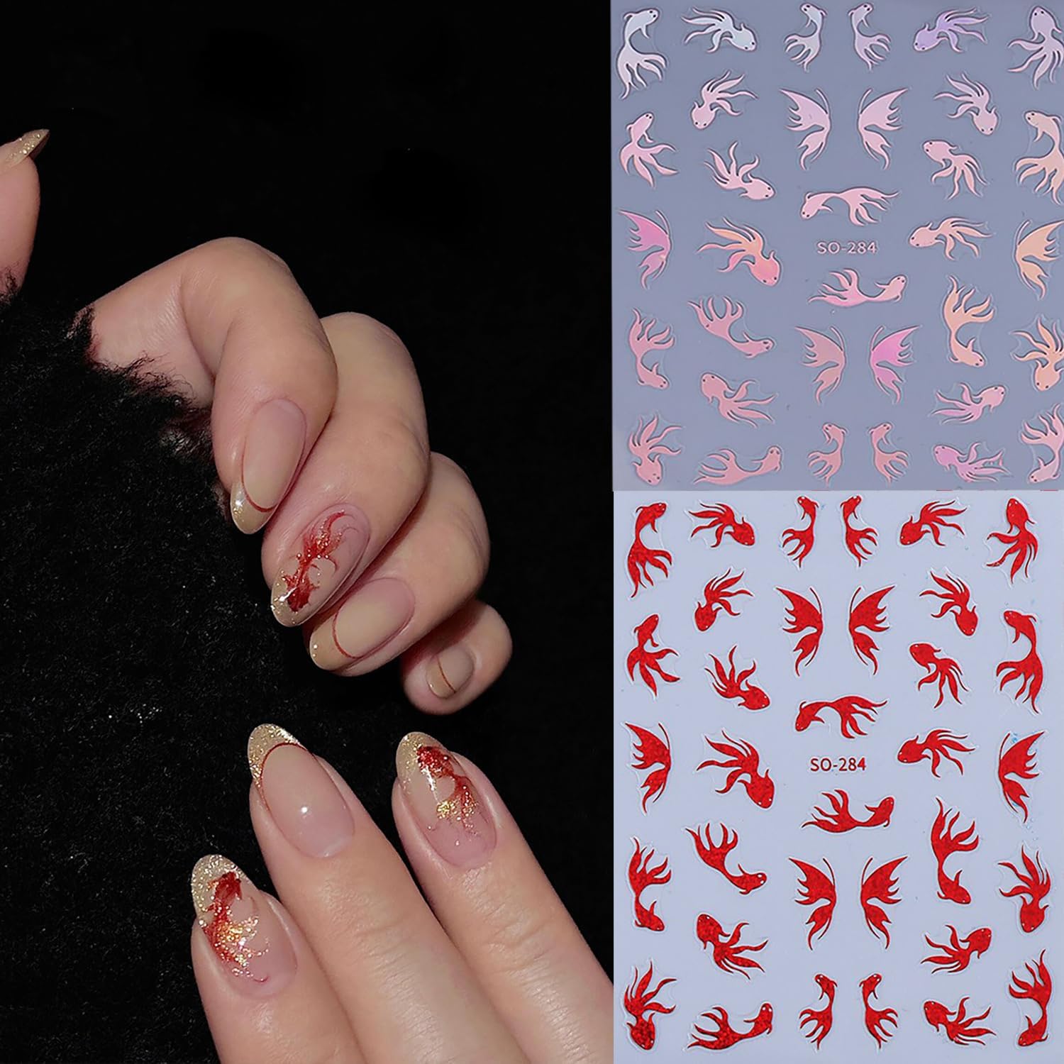 6 Sheets Ocean Animals Nail Art Stickers 3D Self -Adhesive Starfish Jellyfish Nail Decals Holographic Cute Koi Fish Octopus Nail Stickers Summer Nail Decoration for Women Manicure Supplies-Velvo Beauty