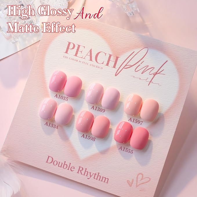 Double Rhythm 6 Pcs 15 ML Gel Polish Set Same Color Same Bottle Soak Off Gel Polish Kit Nail Art Manicure Salon DIY at Home for Women (Light Pale Peach Pink Orange Rose-T6-19)-Velvo Beauty