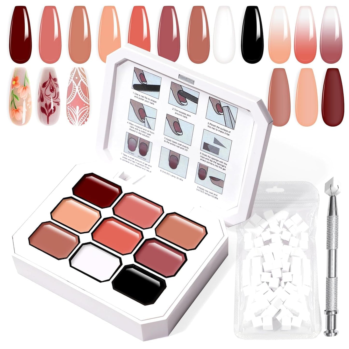 Gradient Painting Gel, 9 Colors Ombre Gel Nail Polish Include Almond Nude Black&White Sponging for Pigment Pat Kit Aura Nails, French Manicure DIY Terracotta Blush Set-Velvo Beauty