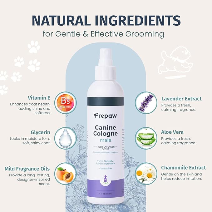 Luxury Male Pet Cologne - Fresh Lavender Scent, 3-in-1 Formula Conditions & Moisturizes, Made with 94% Natural Ingredients, Long Lasting Fragrance, Safe & Easy to Use | 8 fl oz-Velvo Beauty