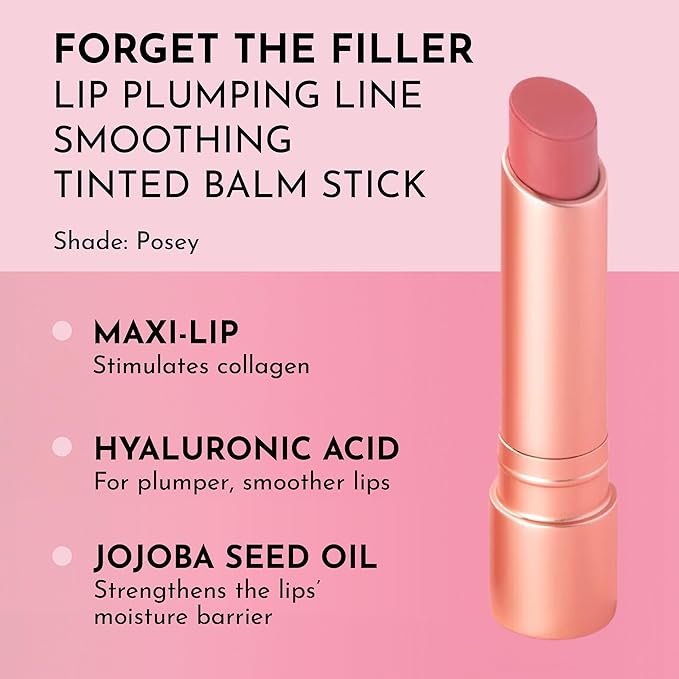 Lawless Forget the Filler Lip Plumping Line Smoothing Tinted Balm - Posey - Premium Tinted Lip Balm with Natural Ingredients to Plump and Smooth Lips for a Firmer, Fuller Look - 0.09 oz-Velvo Beauty