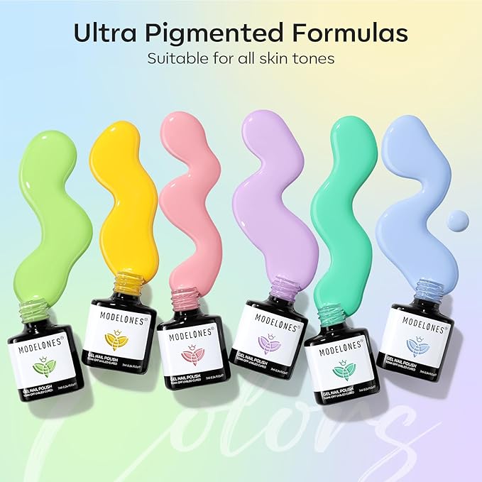 modelones Spring Gel Nail Polish Set, 6 Colors Pastel Yellow Green Pink Purple Blue Shades Pale Macaron Light Colors Nail Art Gel Design for Women Girl Nail Lovers Gift Salon DIY-Velvo Beauty