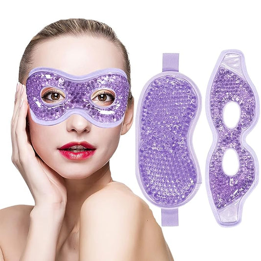 Permotary 2PCS Ice Gel Eye Mask Hot Cold Therapy Cooling Gel Beads Eye Mask,Reusable Hot Cold Compress Ice Eye Pack for Puffiness/Dark Circles/Eye Bags/Dry Eyes/Headaches/Migraines/Stress Relief-Velvo Beauty