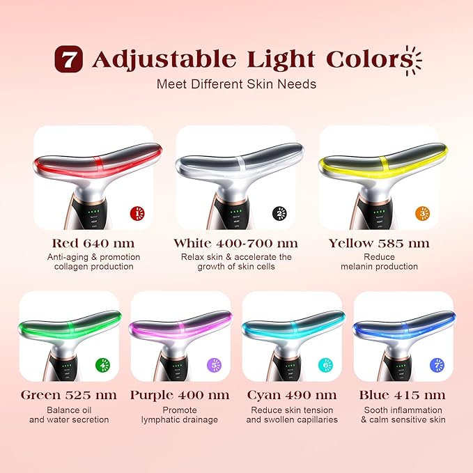 Facial Massager, 7 Colors Red Light Therapy for Face and Neck, Face Lift Device with 113°F Heating Vibration for Multi Skin Care-Velvo Beauty