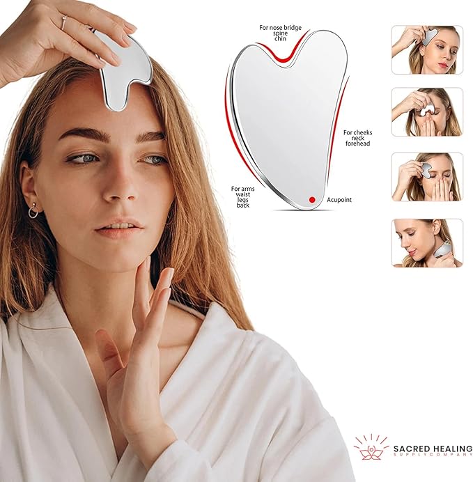 Sacred Healing Premium Stainless Steel Gua Sha Facial Tool – Enhance Beauty, Anti-Aging, Pain Relief, Lymphatic Drainage – Ideal for Home and Professional Use- Metal Gua Sha-Velvo Beauty