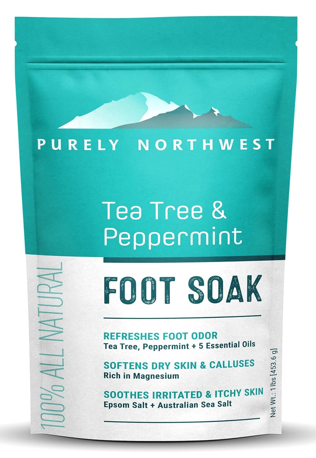 Epsom Salt Tea Tree Foot Soak-Toenail Repair, Softens Thick Calluses & Corns, Stubborn Foot Odor, Athletes Foot Burning & Itching, Damaged Discolored Nails: Purely Northwest USA 16 ounces/1Lb-Velvo Beauty