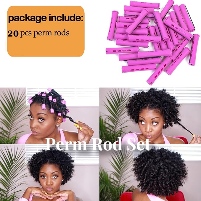YOROSTAR 20pcs Purple Plastic Perm Rods Set for Natural Hair Cold Wave Rods Hair Rollers for Long Short Women's Hair DIY Hairdressing Tools-Velvo Beauty