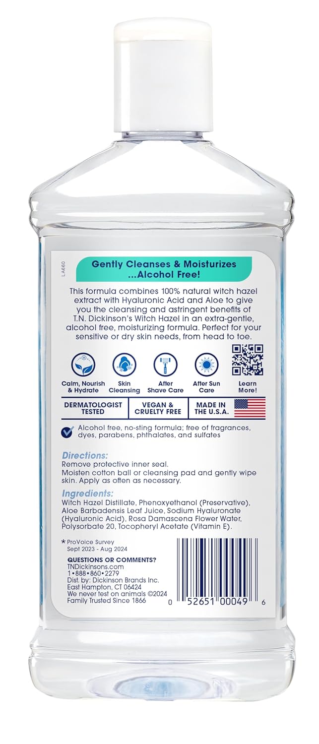T.N. Dickinson's Witch Hazel Alcohol Free Moisturizing Astringent | 100% Natural Witch Hazel | Calms, Nourishes, Hydrates Skin | for Face & Body | 16 Fl Oz-Velvo Beauty