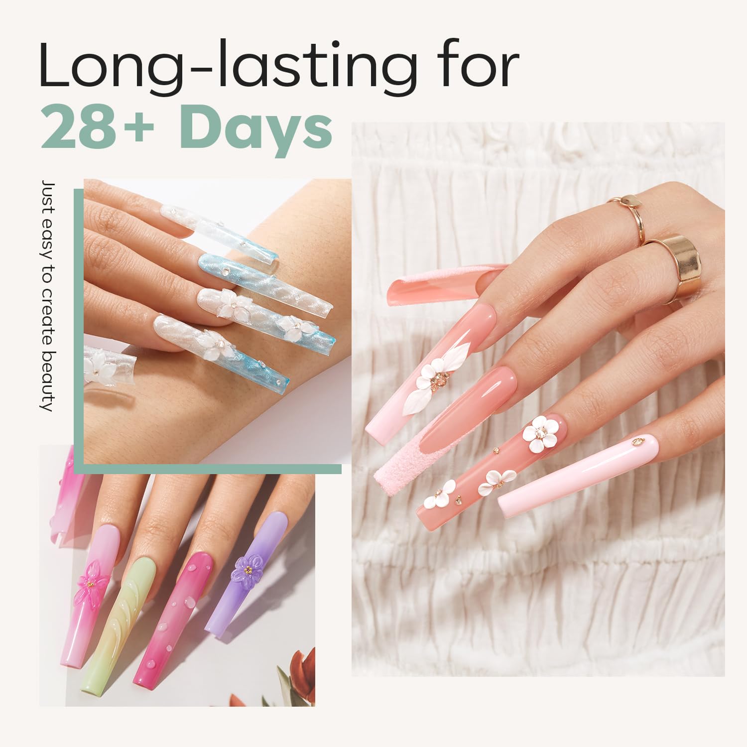 modelones Long Square Nail Tips, 3XXXL Straight Pre-shaped Soft Gel Tips Fake Nails False Acrylic Clear Full Cover Press on Extension Kit Gel Manicure DIY at Home 216PCS 12Sizes-Velvo Beauty
