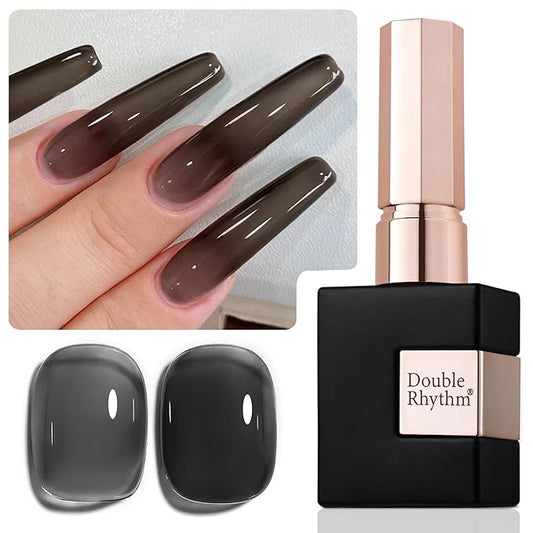 Double Rhythm 0.5Oz Translucent Gel Polish Sheer Neutral Natural Light Milky Same Color Same Bottle 15ML Jelly Gel Polish Nail Art DIY at Home (Black-A1366)-Velvo Beauty