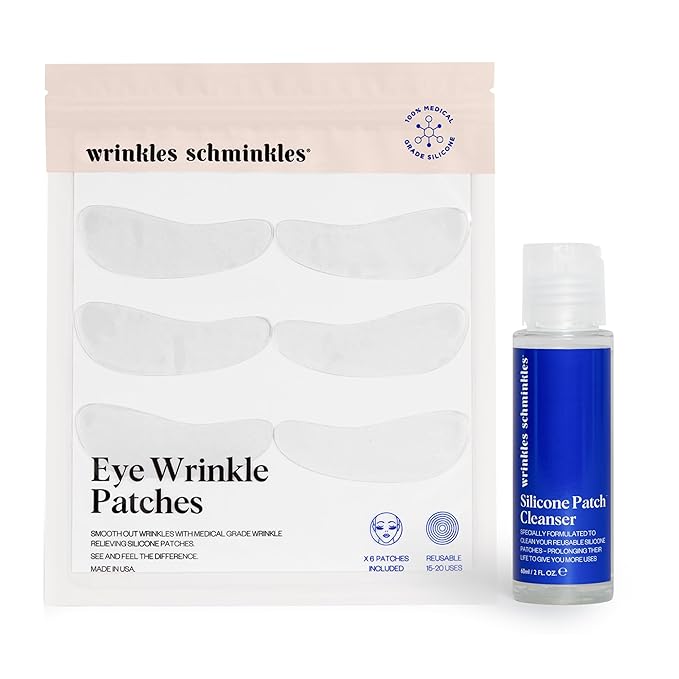 Wrinkles Schminkles Under Eye Wrinkle Starter Pack - Set of Reusable Under Eye Wrinkle Patches (3 pairs) + Silicone Patch Cleanser (2 oz) for Smoother Under Eyes & Fresh Look-Velvo Beauty