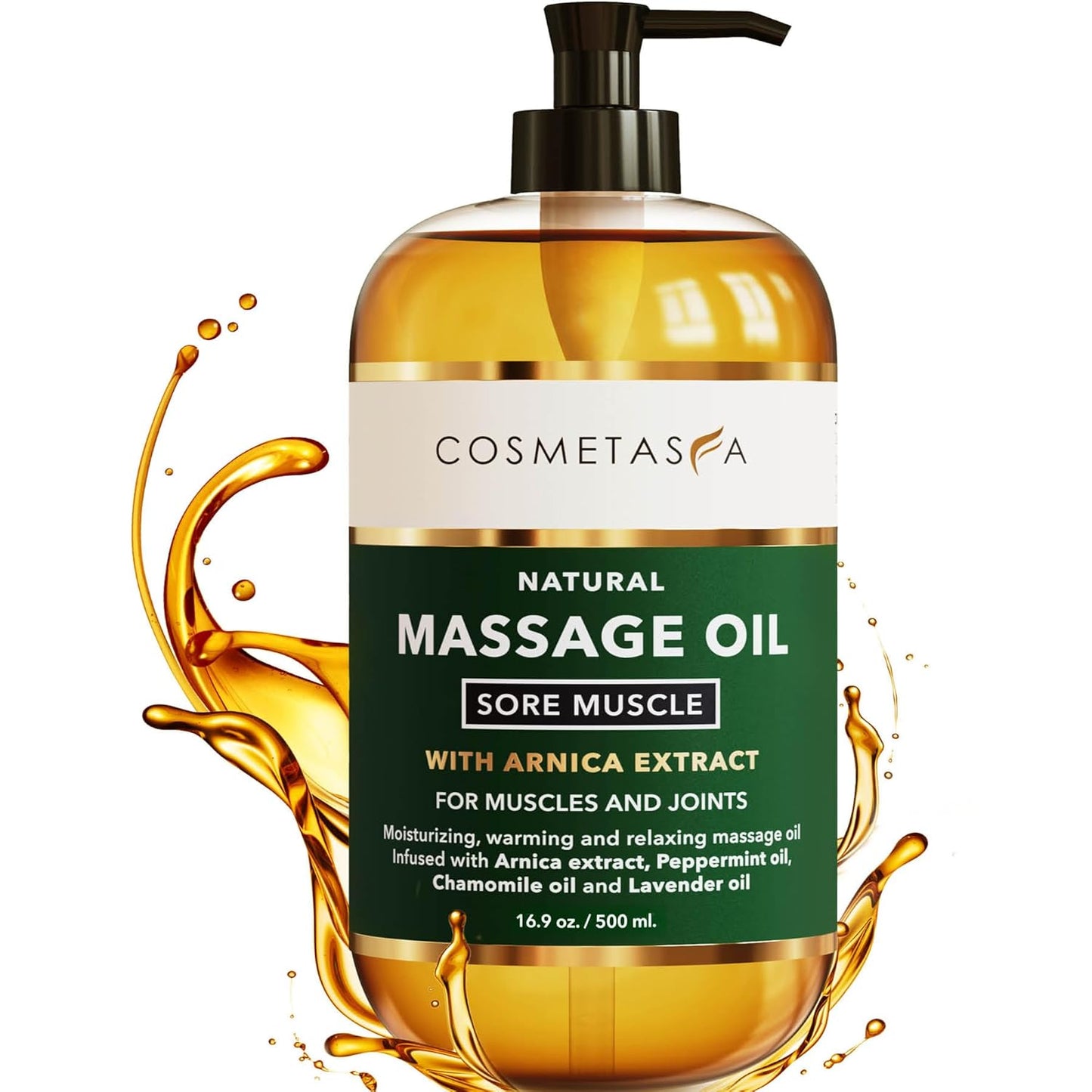 Cosmetasa Sore Muscle Massage Oil for Massage Therapy – All Natural, Cruelty-Free Full Body Massage Oils for Muscle Relaxing & Joint Comfort – Arnica Extract with Chamomile & Lavender Oil (16.9 oz)-Velvo Beauty