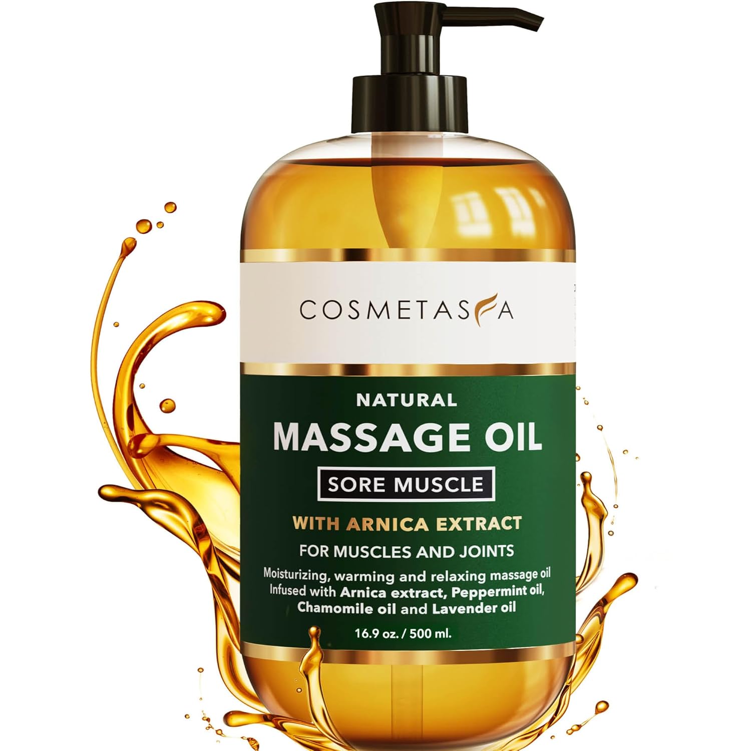 Cosmetasa Sore Muscle Massage Oil for Massage Therapy – All Natural, Cruelty-Free Full Body Massage Oils for Muscle Relaxing & Joint Comfort – Arnica Extract with Chamomile & Lavender Oil (16.9 oz)-Velvo Beauty