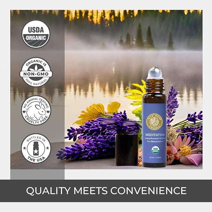 Silk Road Organic Meditation Essential Oil Empowering Blend Roll On,100% Pure USDA Certified Aromatherapy for Chakra Healing, Focus, Calming, Mindfulness & Spiritual Well-Being - 10ml Roller-Velvo Beauty