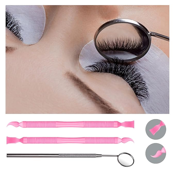 Libeauty Pink Eyelash Lift Tool, Lash Extension Supplies Metal Makeup Mirror, Lash Lifting Applicator Brush Needle for Salon or Home Use-Velvo Beauty