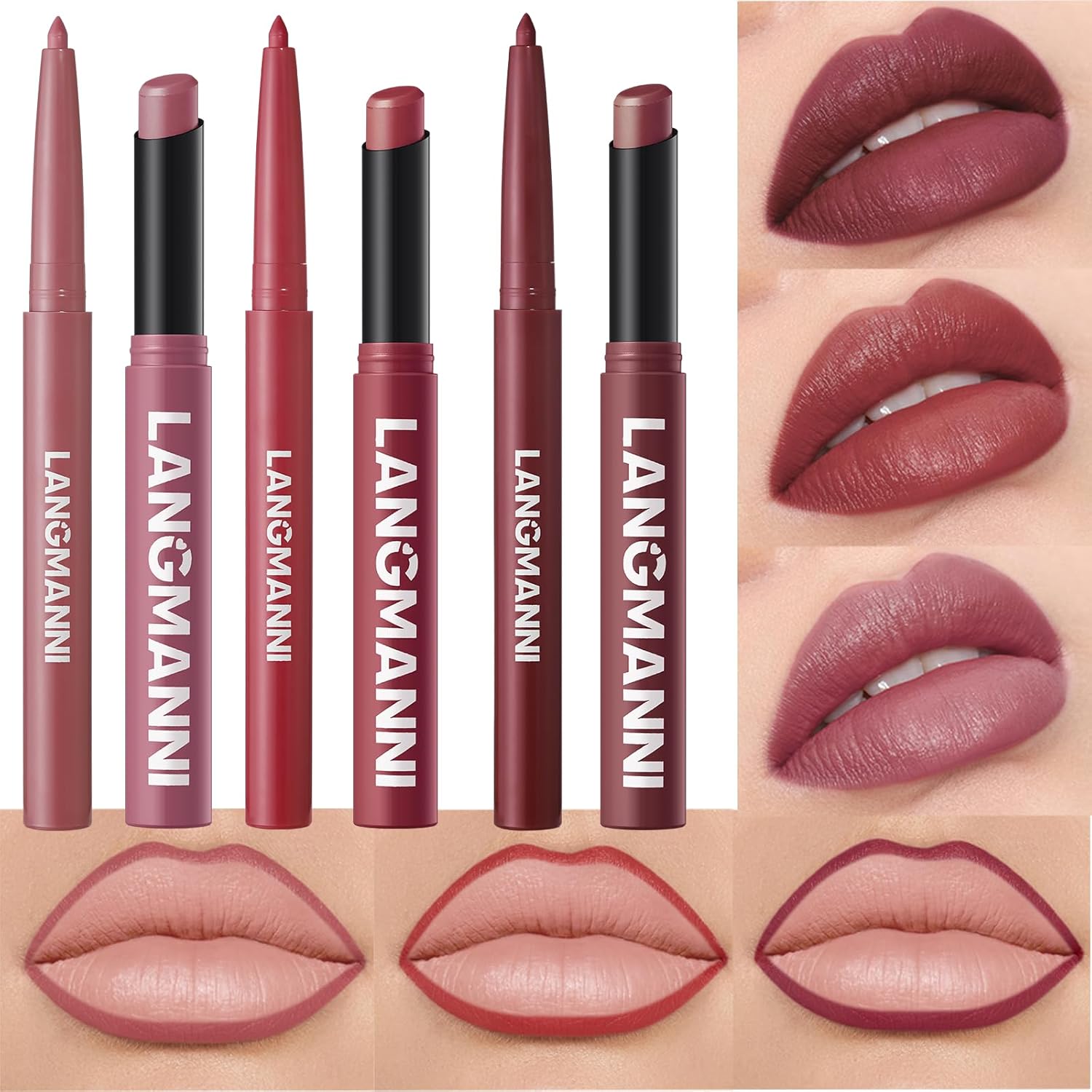 Jolilab 6Pcs Lip Set: 3 Colors Lip Liner+3 Colors Lipstick, Matte/Creamy,Smooth Creamy Texture,Long-Lasting,Bold/Nude Shades for Daily/Party, Vegan, Gift for Makeup Lovers.(#08+11+12)-Velvo Beauty