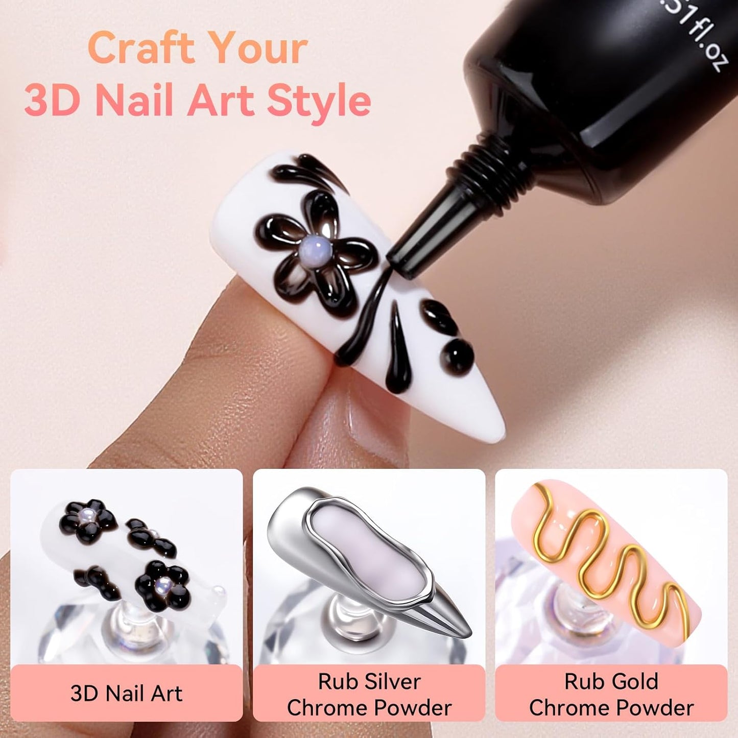 Makartt 3D Gel Nail Art: 15g Sculpting Gel Nail Art Glue for Craving Black Candy Molding Gel No Wipe Embossed Gel Polish Rhinestone Nails Charm Glue Decoration Manicure Designs (Noir)-Velvo Beauty