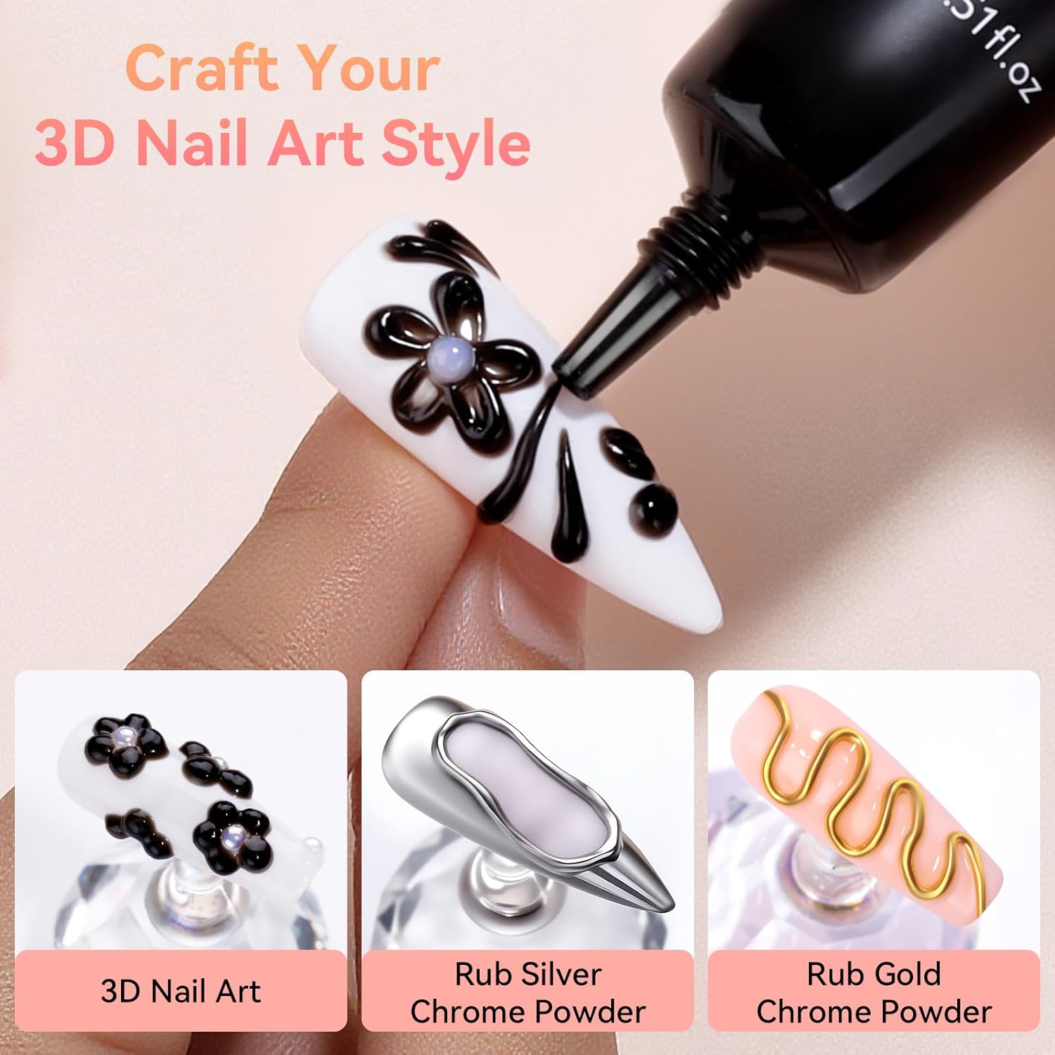 Makartt 3D Gel Nail Art: 15g Sculpting Gel Nail Art Glue for Craving Black Candy Molding Gel No Wipe Embossed Gel Polish Rhinestone Nails Charm Glue Decoration Manicure Designs (Noir)-Velvo Beauty
