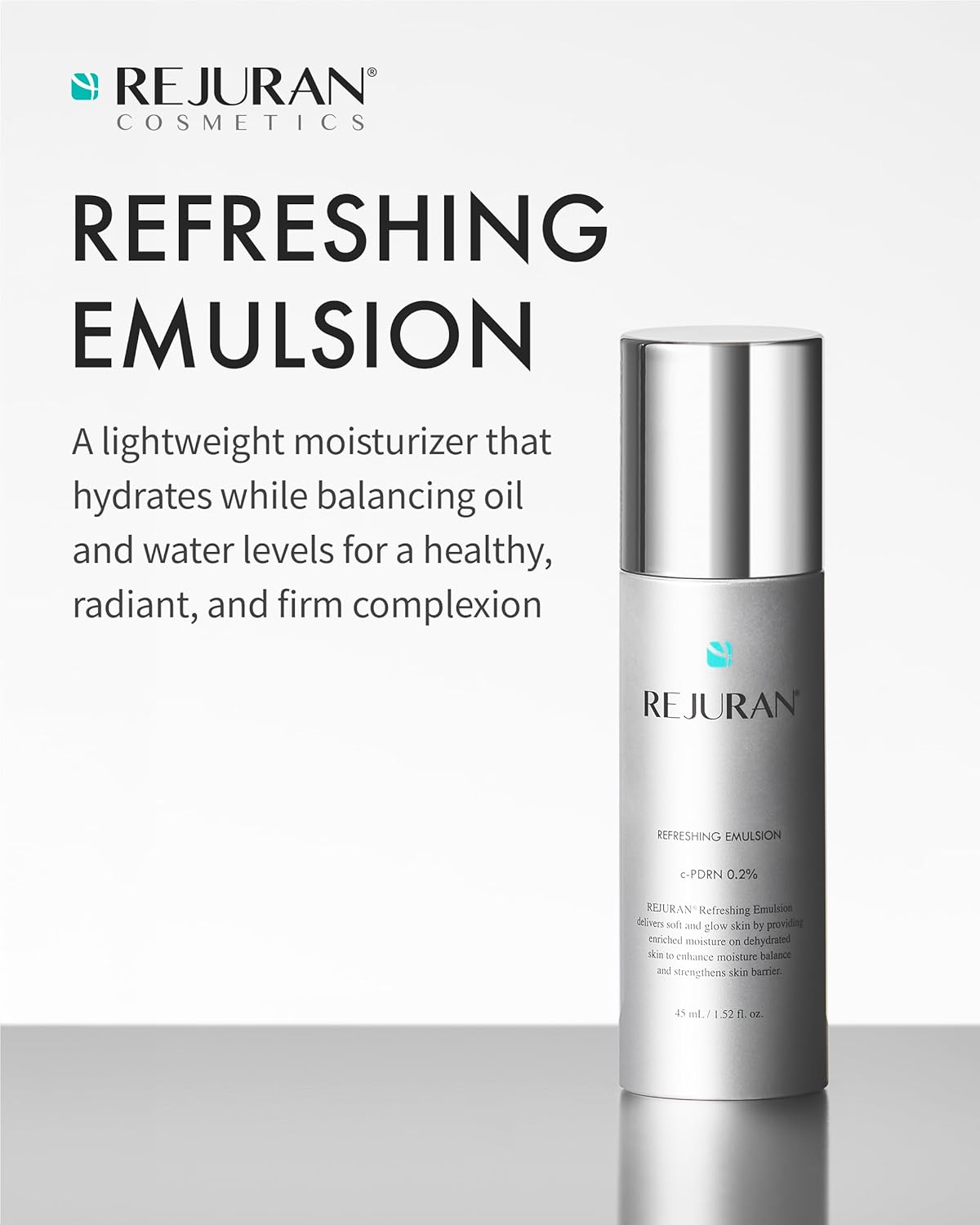 REJURAN® Refreshing Emulsion, c-PDRN® - Salmon DNA Facial Moisturizer for Deep Hydration, Radiance-Boosting, Firmness, Skin Elasticity, and Optimal Moisture Balance. Korean Skincare (1.52 fl oz)-Velvo Beauty